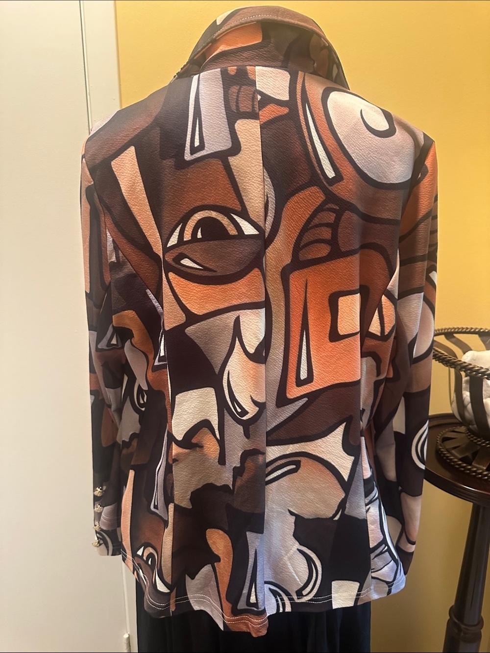SHEIN Women's Abstract Graphic Print Blazer Jacket Button Front Earth Tone - Picture 8 of 16